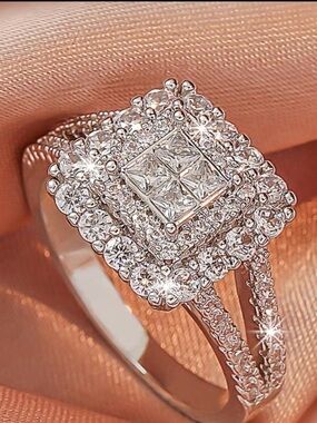 Classic White Diamond Halo Engagement Ring - Unbranded